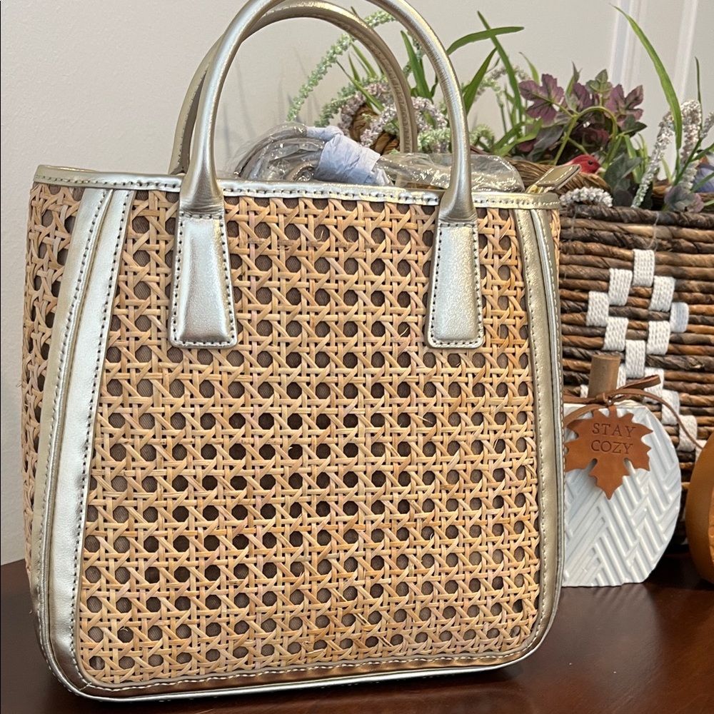 Talbots Woven Tote with Gold Trim